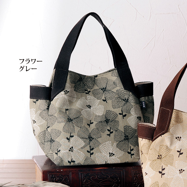 日本製プリント素材手提げバッグ　フラワー