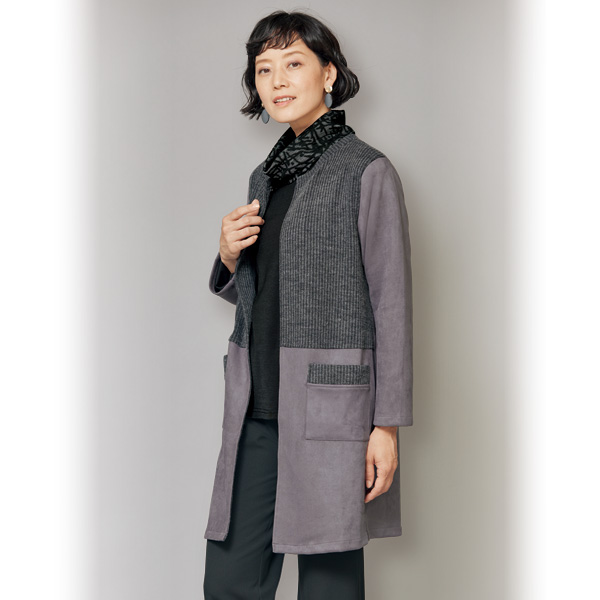 異素材切替ロングジャケット | 京都通販ミセスのファッション館・本店
