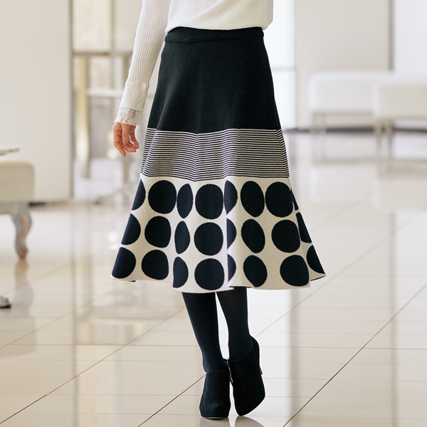 ボーダー＆ドット柄ニットスカート | 京都通販ミセスのファッション館
