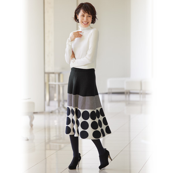 ボーダー＆ドット柄ニットスカート | 京都通販ミセスのファッション館