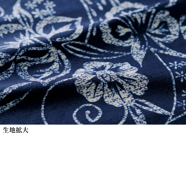 ヴィンテージプリント ワンピース 長袖 花柄 ブルー 大きいサイズ 3L