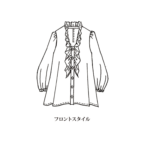 花柄プリントフリル襟ブラウス
