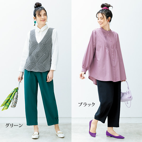 お家で洗える」裾サイドタックコクーンパンツ / 大きいサイズ