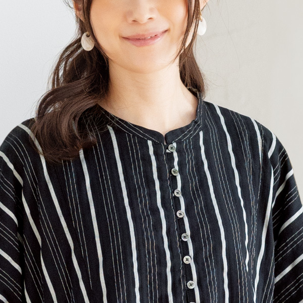 縞織ゆったりワンピース