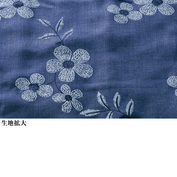 光沢デニム花柄プリントシャツ