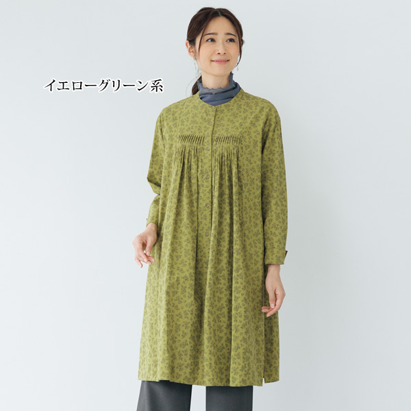 ピンタックデザイン 小花柄チュニックワンピース