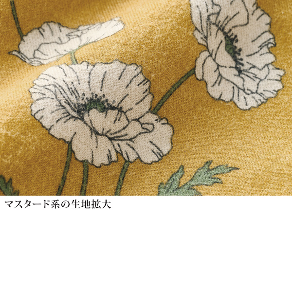 微起毛素材 丸襟プリントブラウス