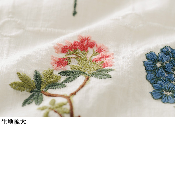 彩り花柄 刺しゅうブラウス