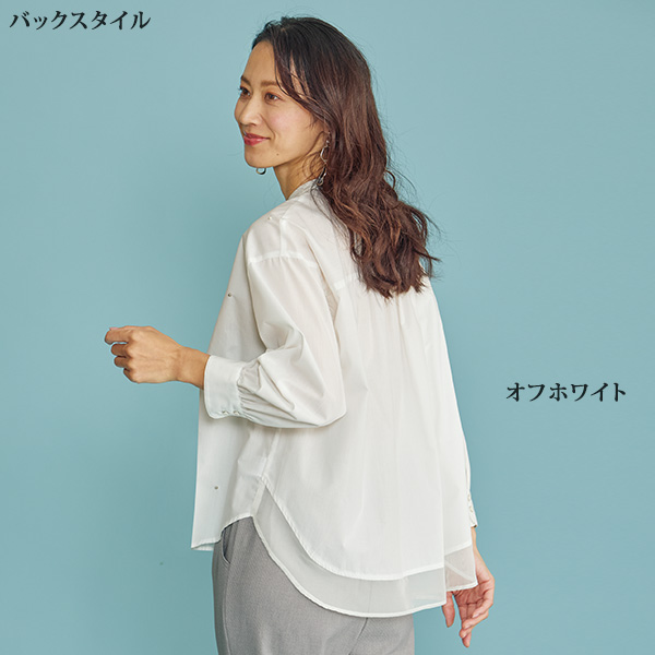 メタル＆パール調ビジュー使いシャツ