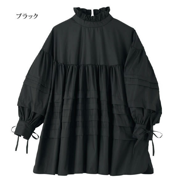タック＆リボンデザインチュニック