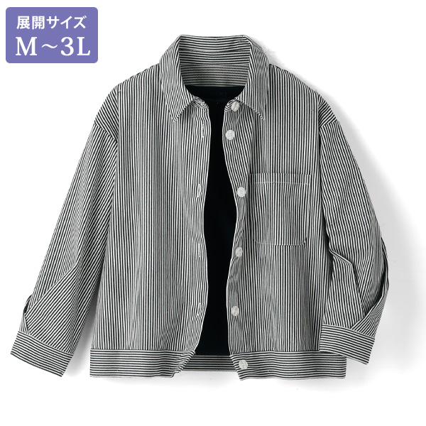 デザイン袖 ストライプジャケット 大きいサイズ M L LL 3L