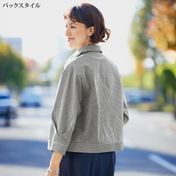 デザイン袖 ストライプジャケット 大きいサイズ M L LL 3L