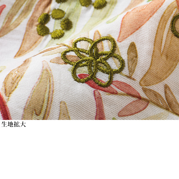 刺しゅう入り 彩りリーフプリントシャツ