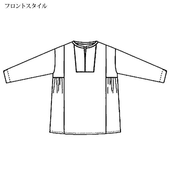 ダマスク柄プリント キーネックチュニック