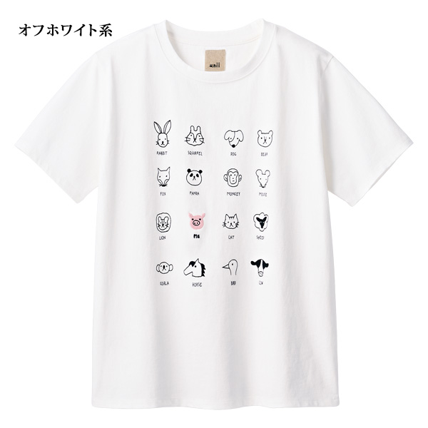 色んなアニマルフェイス柄 プリントＴシャツ