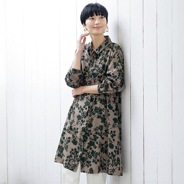 ボタニカルプリント シャツチュニック