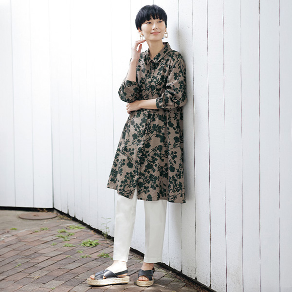 ボタニカルプリント シャツチュニック