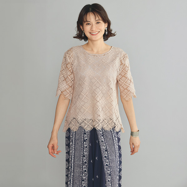 総レース スカラップブラウス 大きいサイズ M L LL 3L
