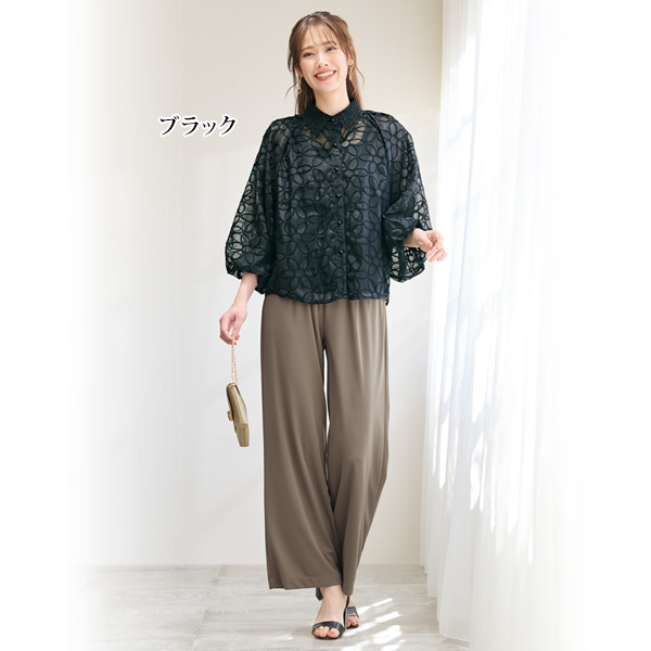 花柄刺しゅう シアーブラウス