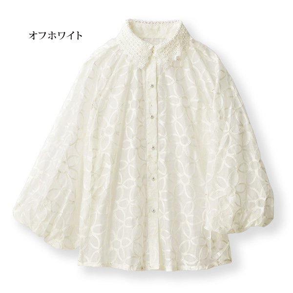 花柄刺しゅう シアーブラウス