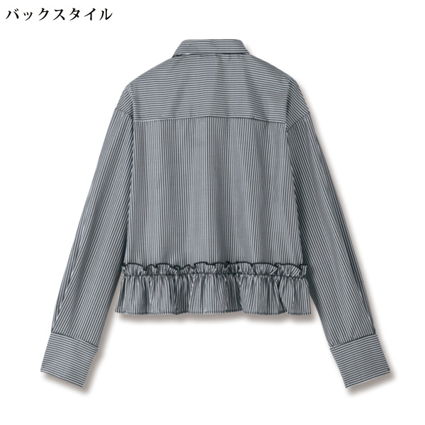 裾フリルストライプシャツジャケット
