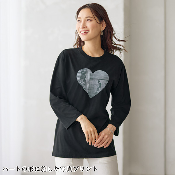ハート柄ロング丈Tシャツ
