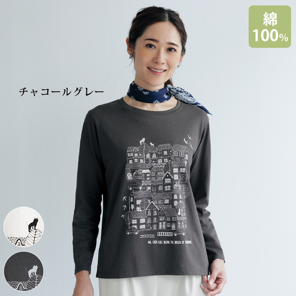 ネコちゃん達の街のプリントTシャツ