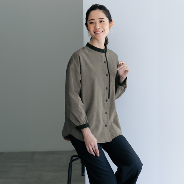 ポイント配色千鳥柄シャツ