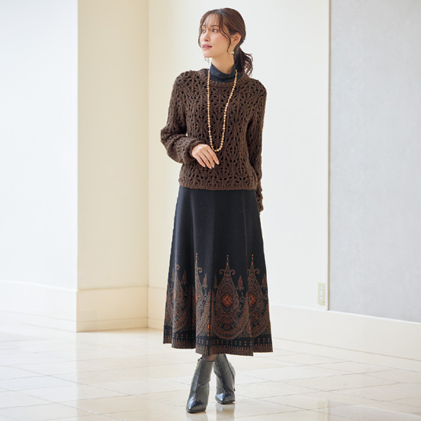 パネル柄ジャカードニットスカート