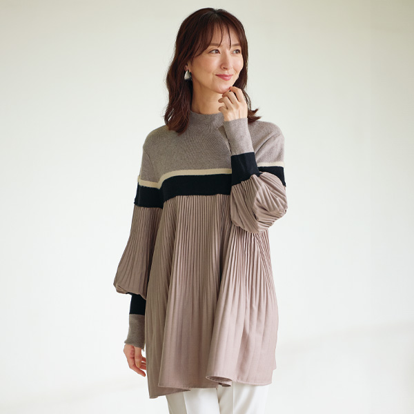 配色使いプリーツ切替えチュニック