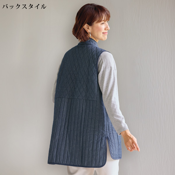薄中わたキルト切替えデニムベスト