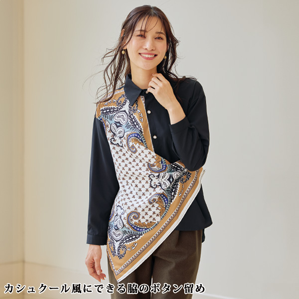 2ウェイスカーフ風プリントブラウス