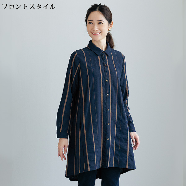 縞織ジャカードシャツチュニック