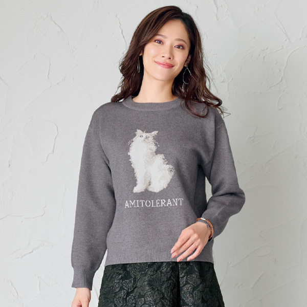 ネコ柄ジャカードセーター