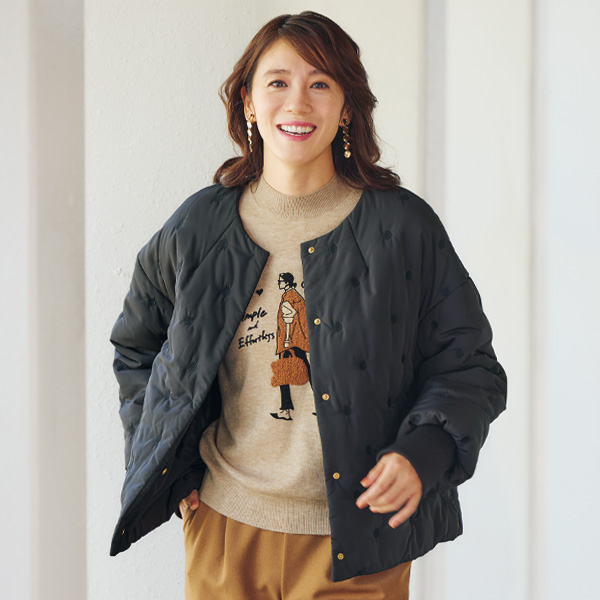 ドット柄刺しゅう中わたジャケット