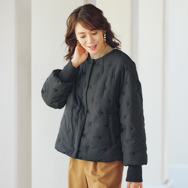 ドット柄刺しゅう中わたジャケット