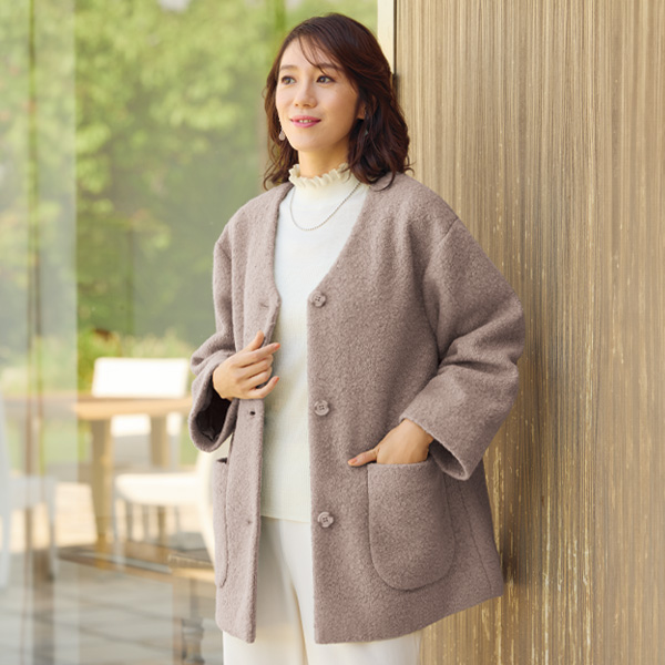 ブークレ素材ゆったりコート
