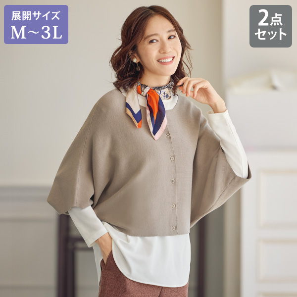 ドルマンニット＆Tブラウスセット 大きいサイズ M L LL 3L