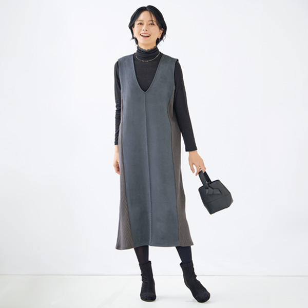 リブ切替えジャンパースカート