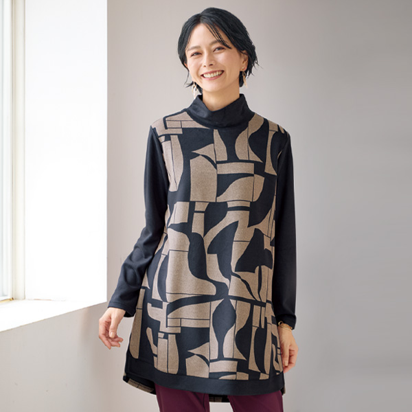 幾何学柄プリントチュニック