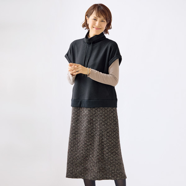 カットソーツイードドッキングワンピース