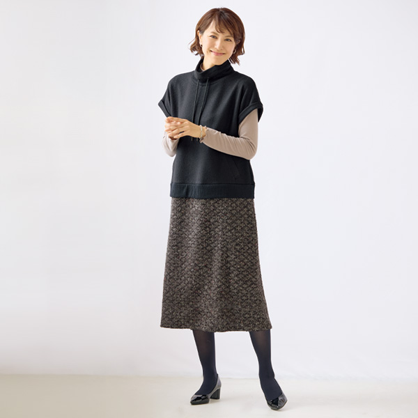 カットソーツイードドッキングワンピース