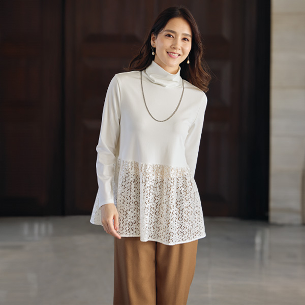 裾レースカットソーチュニック 大きいサイズ M L LL 3L