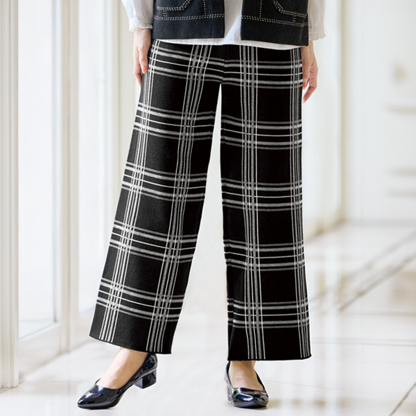 チェック柄ニットパンツ