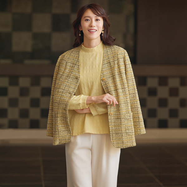 彩りミックスツイードジャケット 大きいサイズ M L LL 3L