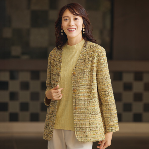 彩りミックスツイードジャケット 大きいサイズ M L LL 3L