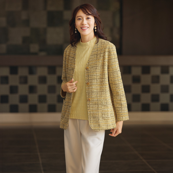 彩りミックスツイードジャケット 大きいサイズ M L LL 3L