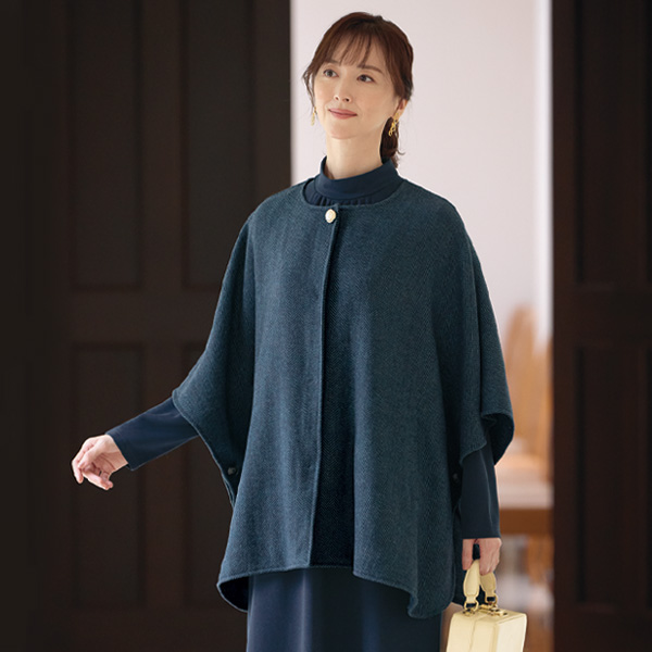 ヘリンボーン柄ポンチョ＆ワンピースセット