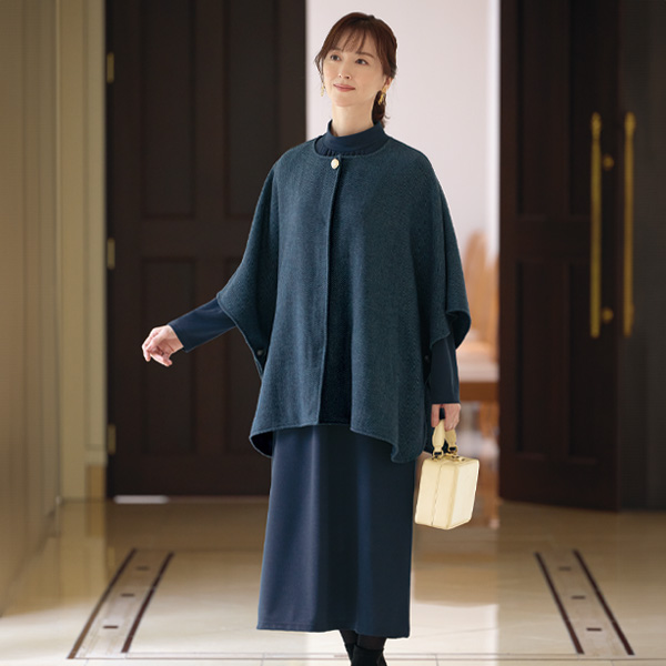 ヘリンボーン柄ポンチョ＆ワンピースセット