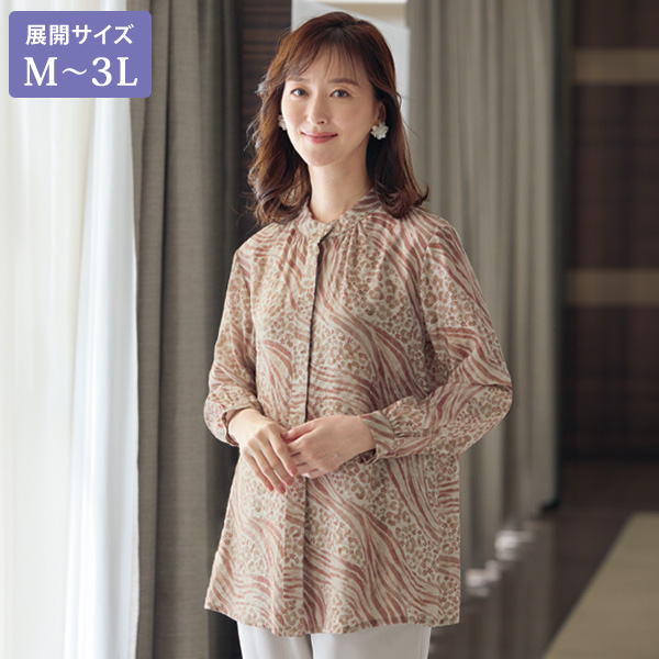 総プリントジャカードブラウス 大きいサイズ M L LL 3L